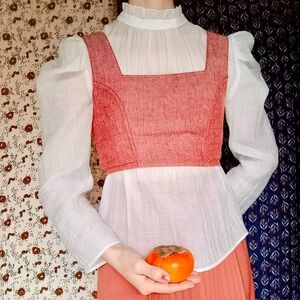 Anthro ❉ Maeve Sheer Mock Neck Long Puffed Sleeve Victorian Peasant Blouse XXSP